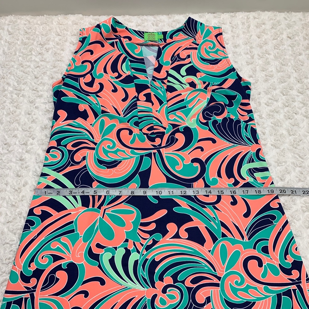 Katherine Way Sleeveless Split Neck Colorful Shift Dress Sz L - Picture 11 of 13